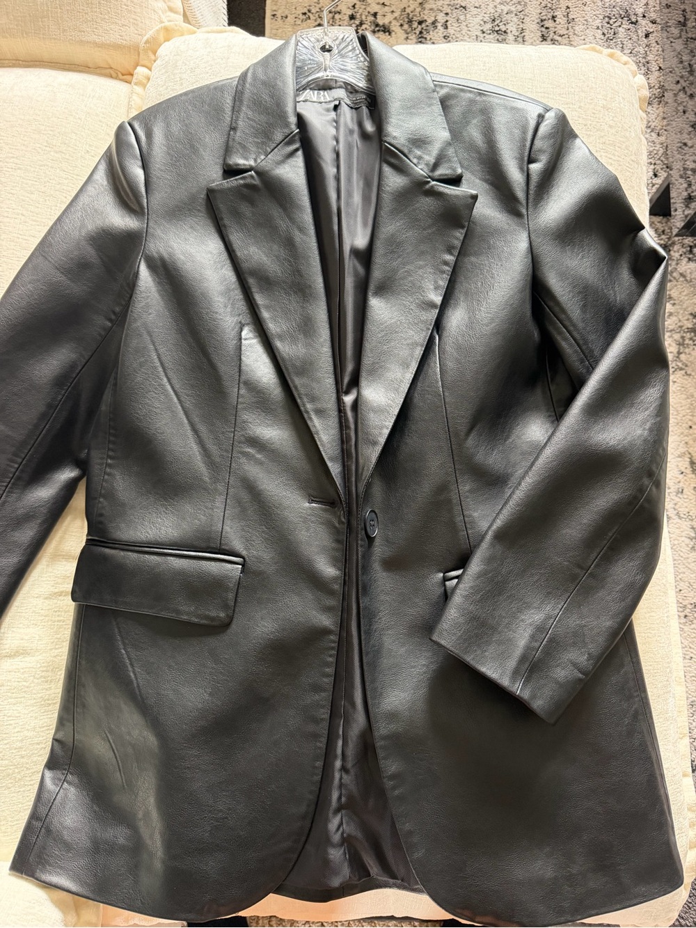 ZARA Black Faux Leather Oversized Blazer Jacket XS S M